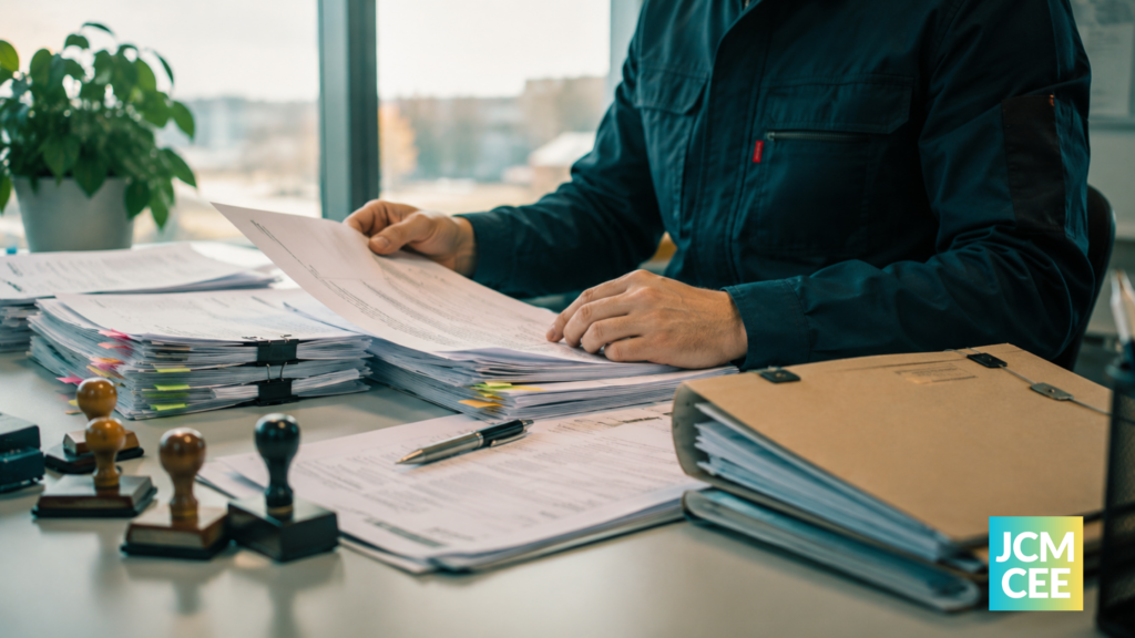 Dossier CEE refusé : documents administratifs et formulaires PNCEE sur un bureau de professionnel